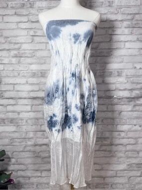 LAPIS FITS LIKE LARGE/ X-LARGE BLUE WHITE TIE DYE STRAPLESS DRESS LOT5717